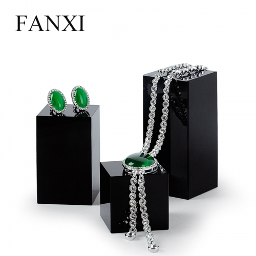 FANXI High Quality All Matched Black Color Crystal Jewelry Display Stand For Ring Earrings Necklace Jewellery Block Display Set