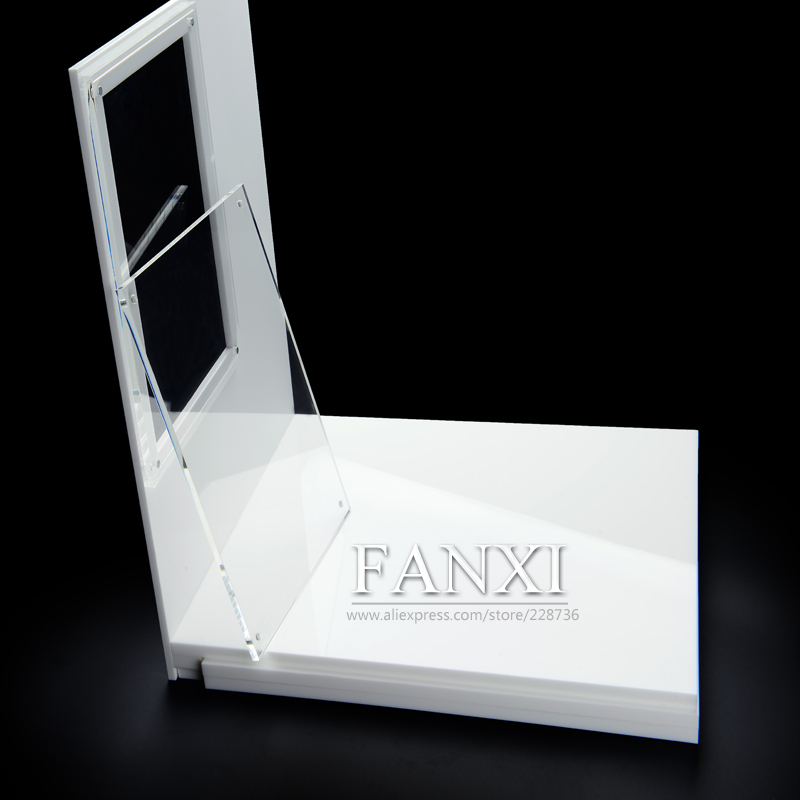FANXI Custom Exquisite Shop Exhibitor Milk White Free Match Board Ring Necklace Earrings Jewelry Stands Acrylic Display Set