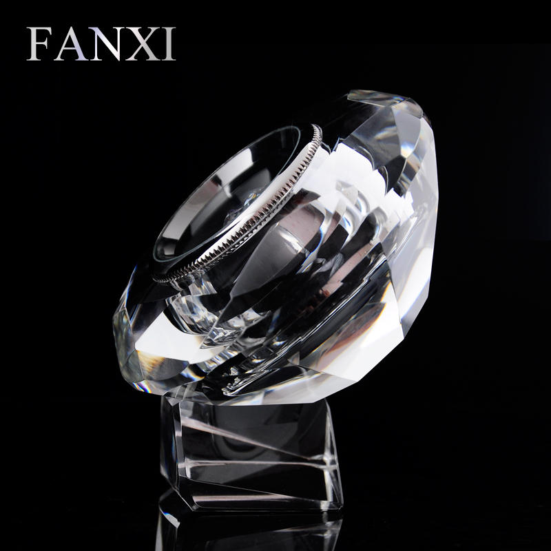 FANXI Custom logo Loose Diamond Box With Metal Round Diamond Case High Transparency Crystal Gemstone Display