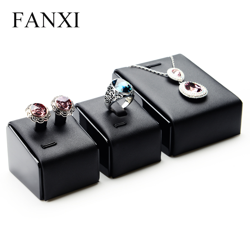 FANXI Custom Leather Jewellery Exhibitor Organizer Stand For Ring Earrings Necklace Bangle Bracelet Black Lacquer Jewelry Display Holder