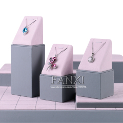 FANXI Custom Luxury Jewellery Organizer For Ring Earrings Necklace Bracelet Shop Counter Pink And Gray Suede Jewelry Display Kit