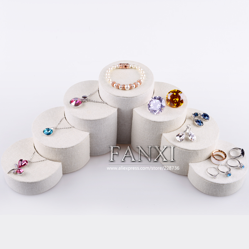 FANXI Special Creamy White Linen Jewelry Display Stand For Counter Ring Earrings Necklace Holder Collection