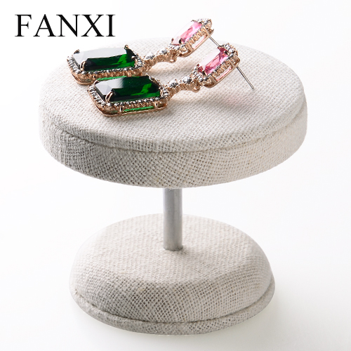 FANXI Elegent Creamy White Linen Colourful Jewelry Display Stand For Ring Earrings Necklace Silver Jewellery Exhibition