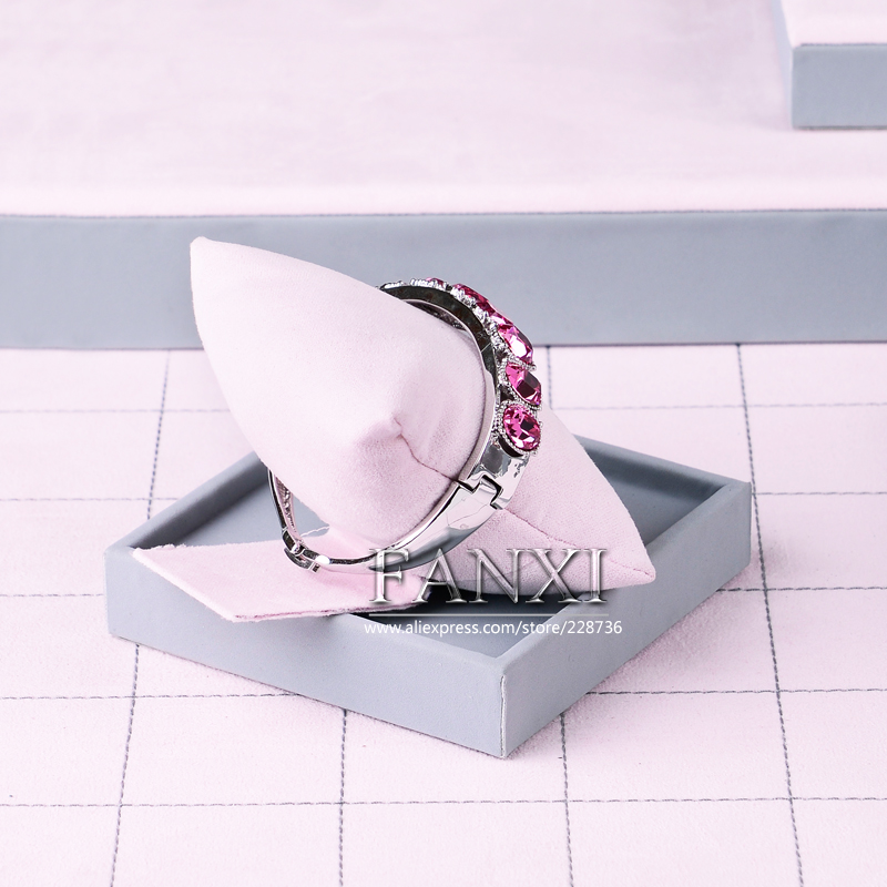 FANXI Custom Luxury Jewellery Organizer For Ring Earrings Necklace Bracelet Shop Counter Pink And Gray Suede Jewelry Display Kit