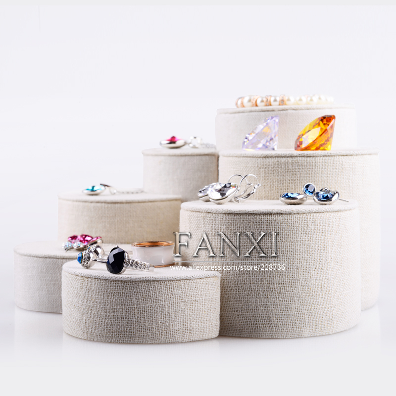 FANXI Special Creamy White Linen Jewelry Display Stand For Counter Ring Earrings Necklace Holder Collection