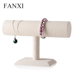 FANXI Durable Creamy White Linen T Bar Bracelet Bangle Jewelry Display Stand For Counter Jewellery Origanizer