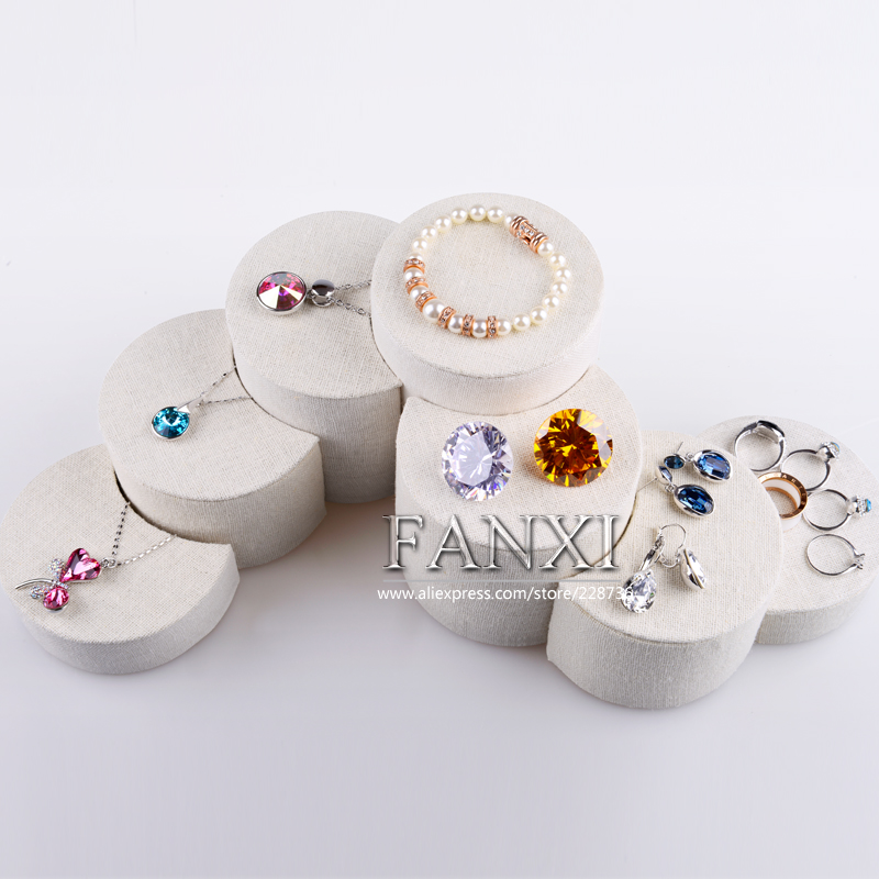FANXI Special Creamy White Linen Jewelry Display Stand For Counter Ring Earrings Necklace Holder Collection