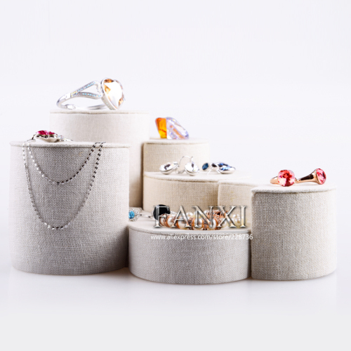 FANXI Special Creamy White Linen Jewelry Display Stand For Counter Ring Earrings Necklace Holder Collection