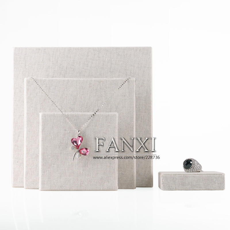 FANXI China Wholesale Square Necklace Earrings Holder Props Countertop Linen Jewelry Display Set