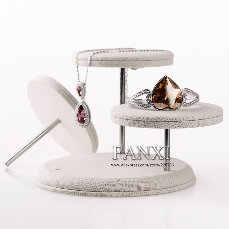 FANXI China Manufacturer Desk Shape Linen Round Table Jewelry Display Sets Finger Ring/Bangle/Neck Boutique Jewelry Display Stand