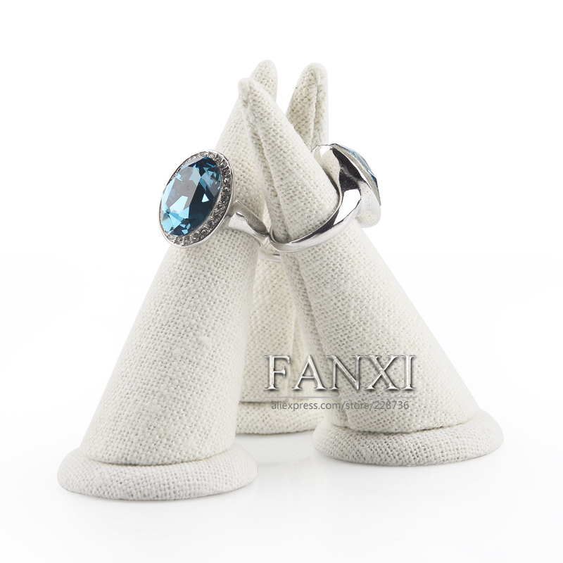 FANXI Custom Logo Material Color Creamy White Linen Finger Shape Ring Display holder