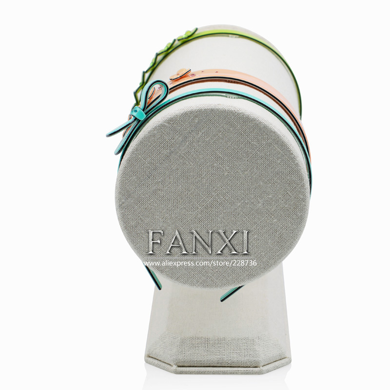 FANXI Wholesale Custom creamy white linen jewellery exhibitor organizer watch holder T bar Jewelry Bangle Bracelet display