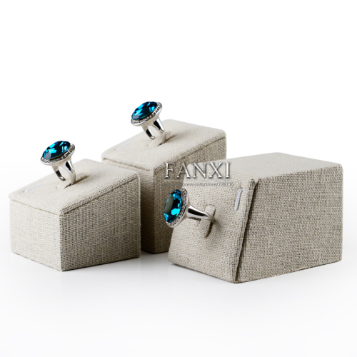 FANXI Wholesale Factory Custom MDF Wrapped With Beige Linen Jewelry Shop Jewelry Display Ring Counter