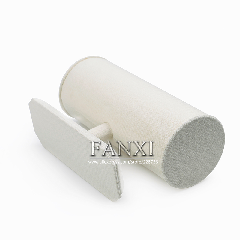 FANXI Wholesale Custom creamy white linen jewellery exhibitor organizer watch holder T bar Jewelry Bangle Bracelet display