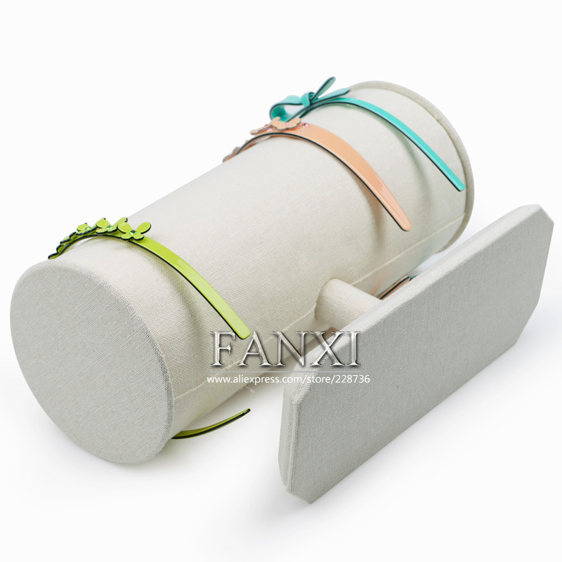 FANXI Wholesale Custom creamy white linen jewellery exhibitor organizer watch holder T bar Jewelry Bangle Bracelet display