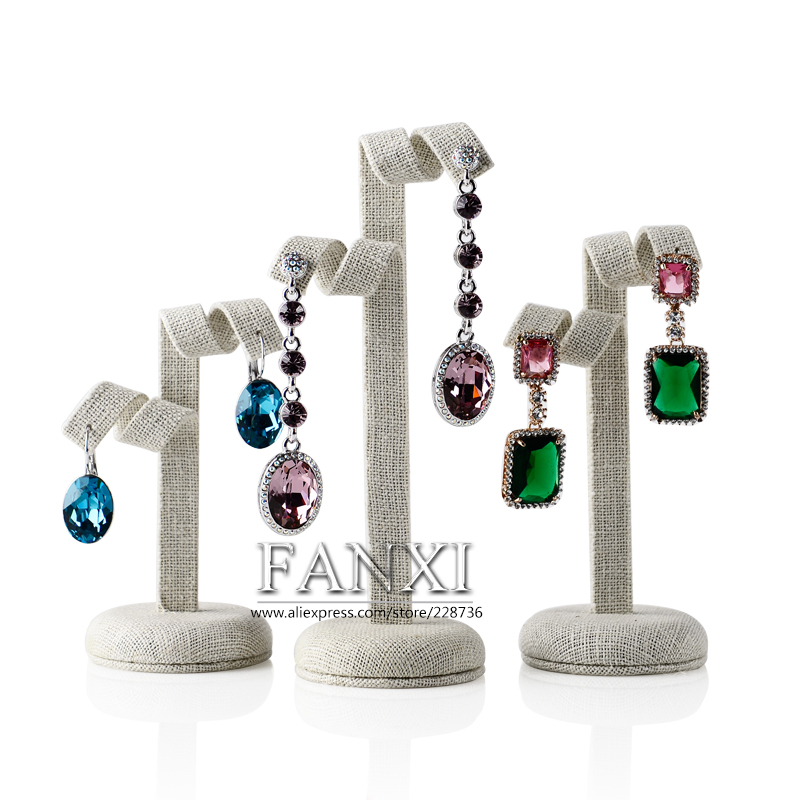FANXI Chinese Factory Custom Earrings Exhibitor Holder Shelf Set Shop Jewelry Display Rack Stand Beige Linen Earrings Display