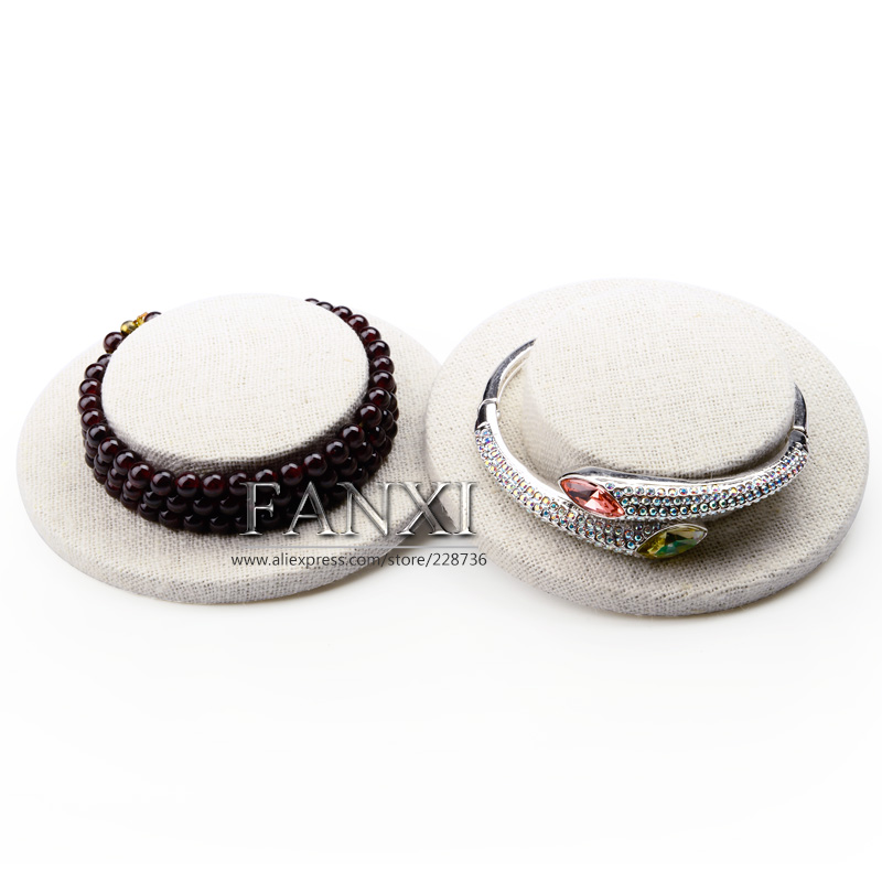 FANXI Factory Wholesale Custom Jewelry Display Round Flat Linen Bracelet Bangle Display