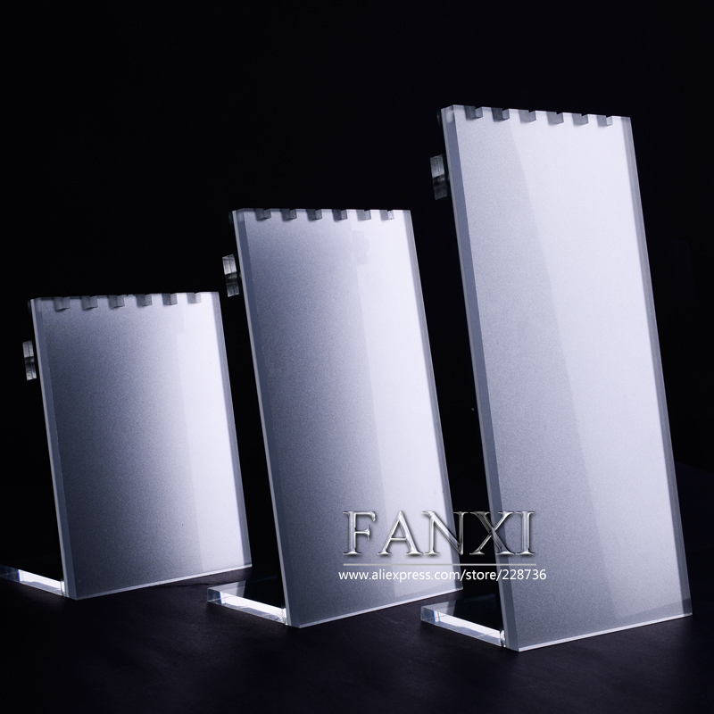 FANXI Factory Custom Jewelry Necklace Display Shelf Stand Set shop window showcase White Silver Acrylic Rack Display Cases