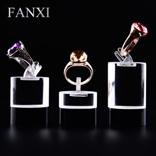 FANXI China Wholesale Factory Custom Transparent White Acrylic Jewellery Hand Ring Holder Black Finger Ring Stand