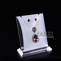 FANXI Hotsale Frosted Organic Glass Shop Counter Trade Exhibitor Props Acrylic Jewelry Display Stand Set Necklace Pendant Holder