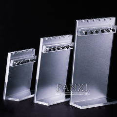 FANXI Factory Custom Jewelry Necklace Display Shelf Stand Set shop window showcase White Silver Acrylic Rack Display Cases