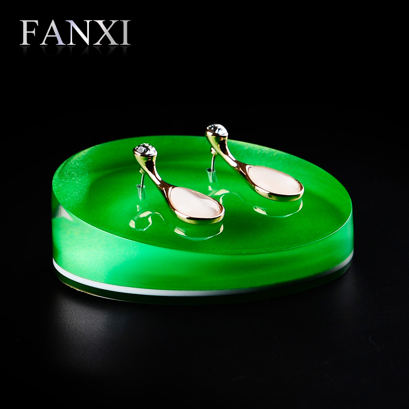 FANXI Original Design Custom White Champagne Blue Green Color Round Flat Acrylic Earring Display Stand