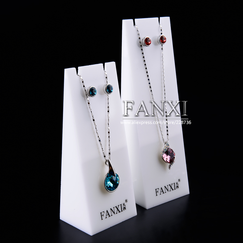 FANXI Custom Logo Necklace Pendant Presenting Holder Pendant Necklace Thin White Acrylic Display Stand