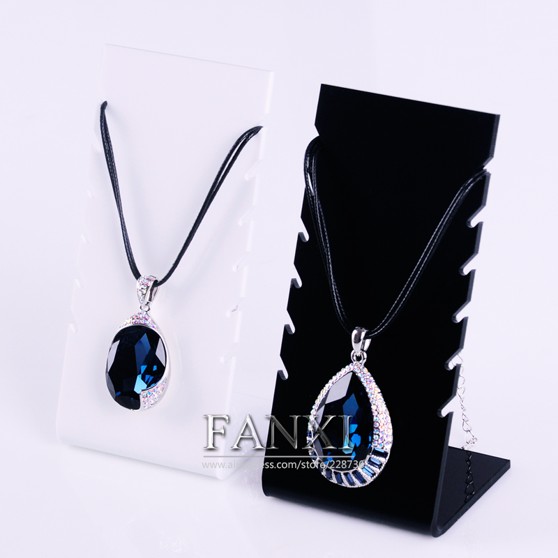 FANXI Wholesale Custom Stylish Design Jewelry Display Rack Shelf Stand with Hooks White Acrylic Necklace Display