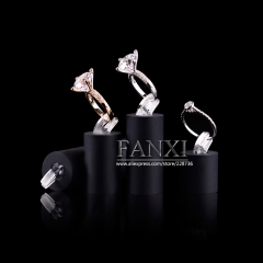 FANXI Factory Manufacture Window Ring Display Different Height Black Acrylic Ring Stand
