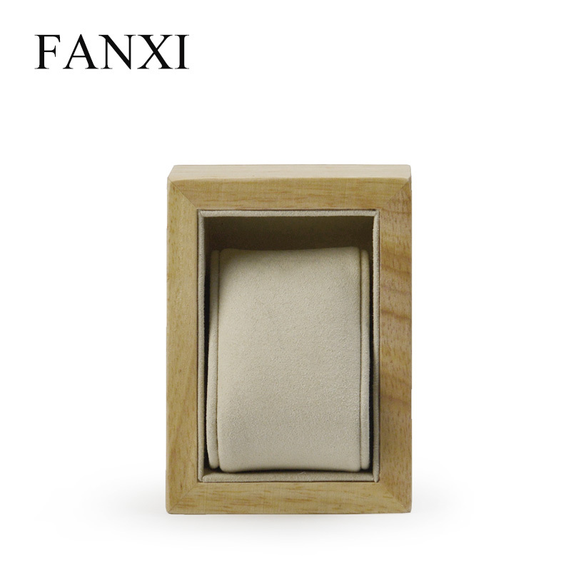 FANXI Custom Size Wooden Jewelry Organizer With Gray Microfiber Pillow For Bangle Bracelet Jewelry Solid Wood Watch Display Holder