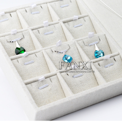 FANXI Custom Multifunctional jewellery Display Trays For Ring Necklace Pendants Showcase Beige Linen Jewelry Tray