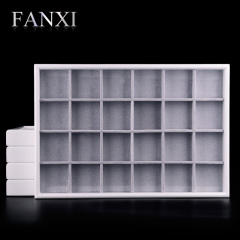 FANXI Luxury Jewellery Display Serving Trays With Gray Insert For Ring Necklace Bracelet White Lacquer Jewelry Tray