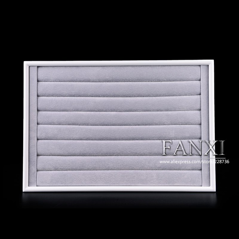 FANXI Luxury Jewellery Display Serving Trays With Gray Insert For Ring Necklace Bracelet White Lacquer Jewelry Tray