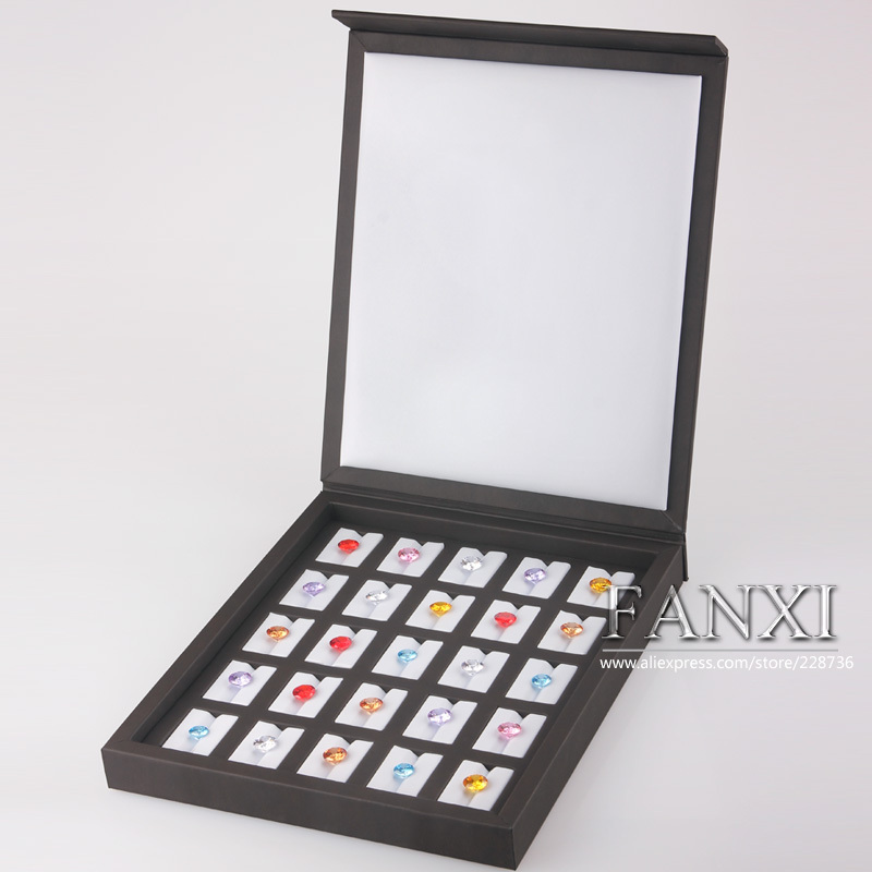 FANXI Wholesale factory custom stackable MDF wrapped with black and white PU leather jewellery case for loose diamond display trays