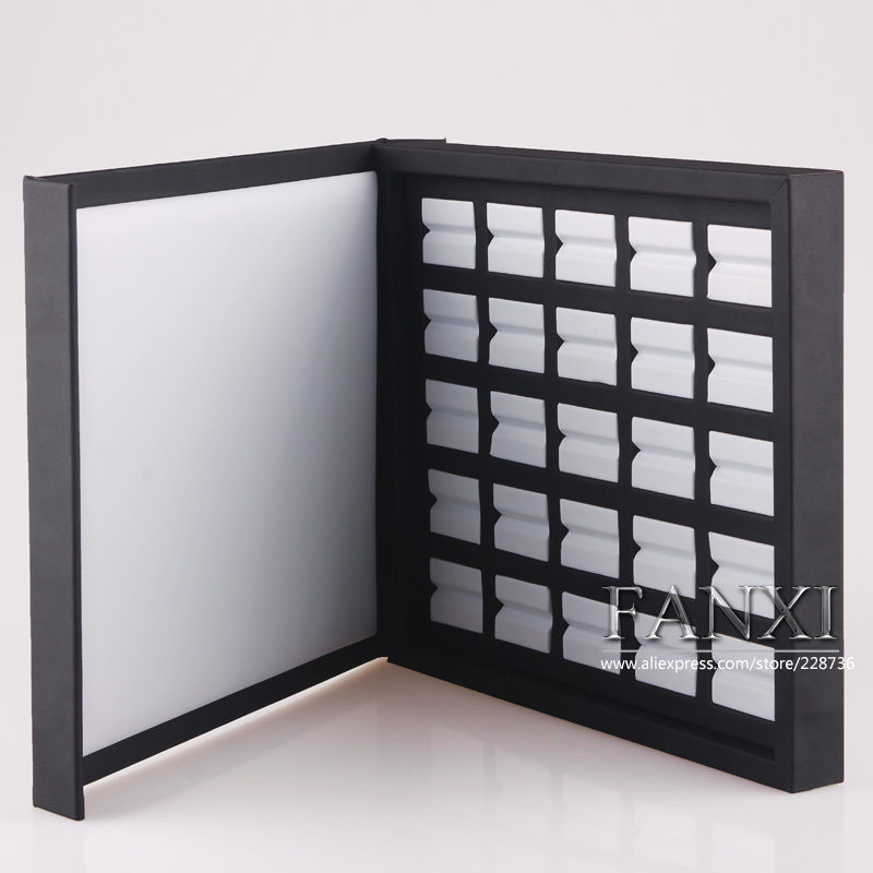 FANXI Wholesale factory custom stackable MDF wrapped with black and white PU leather jewellery case for loose diamond display trays