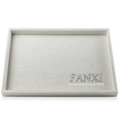 FANXI Wholesale factory custom stackable beige linen jewellery exhibitor case shop counter display ring pendant earring bangle jewelry trays
