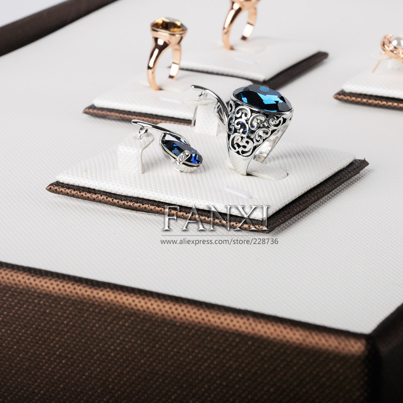FANXI Original Design Jewelry Display Jewelry Storage Coffee Color Removable Insert PU leather Wood Jewelry Tray