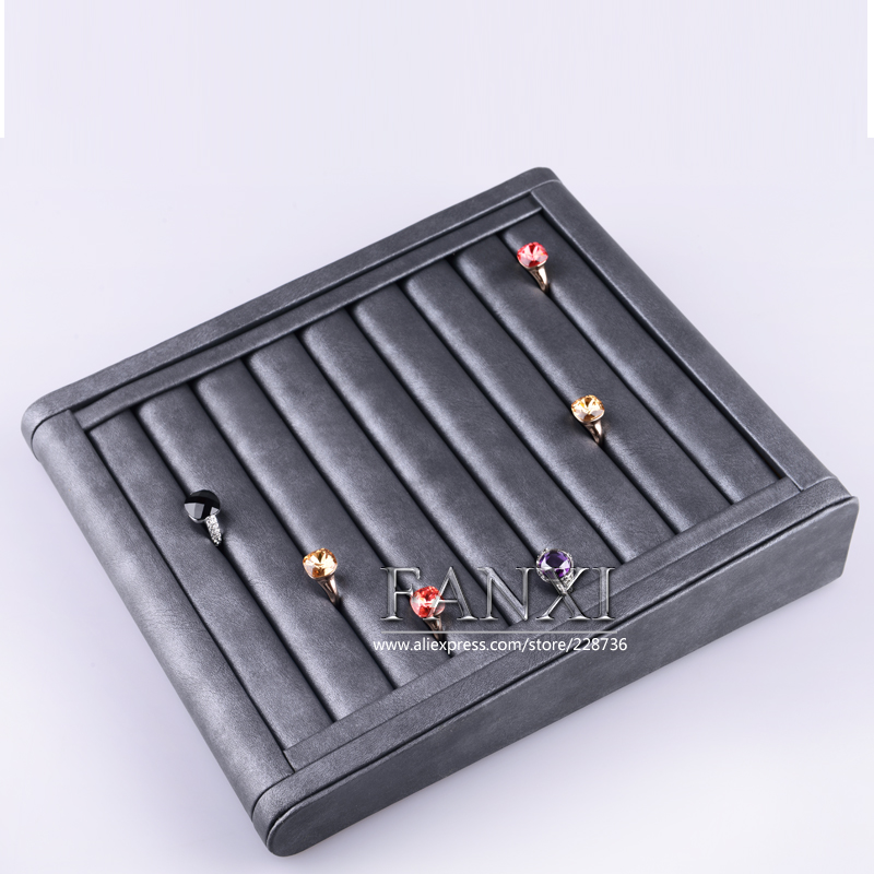 FANXI Custom High End Wood PU Leather Jewelry Display Jewelry Storage Tray For Ring Pendant Necklace