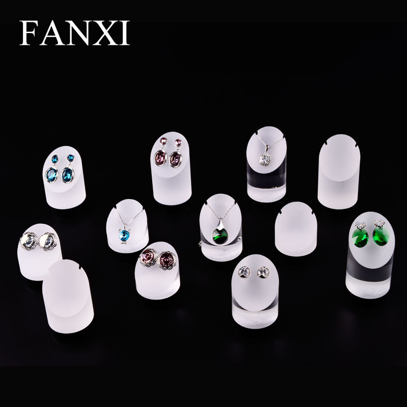 FANXI Custom Jewelry Shop Counter Showcase For Ear Stud White Frosted Black Acrylic Earrings Display Holder