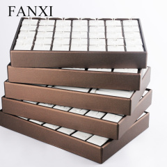 FANXI Original Design Jewelry Display Jewelry Storage Coffee Color Removable Insert PU leather Wood Jewelry Tray