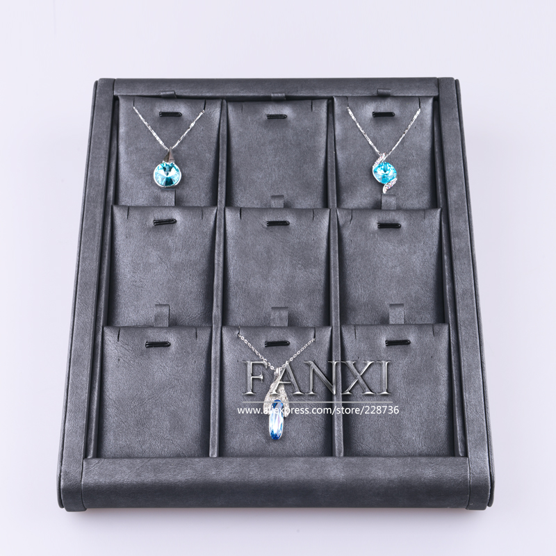 FANXI Custom High End Wood PU Leather Jewelry Display Jewelry Storage Tray For Ring Pendant Necklace