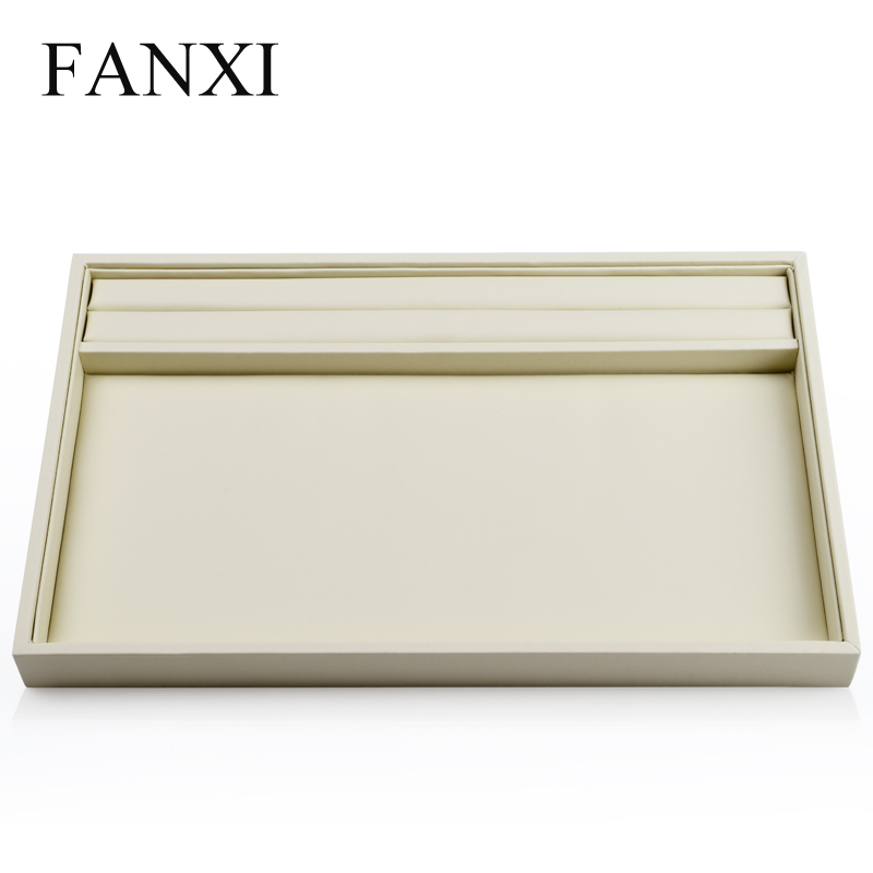 FANXI Wholesale All Matched Black Color Stackable PU Leather Jewelry Tray For Ring Necklace Bangle Bracelet Jewelry Counter Serving Display Tray