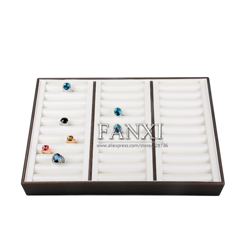 FANXI Original Design Jewelry Display Jewelry Storage Coffee Color Removable Insert PU leather Wood Jewelry Tray