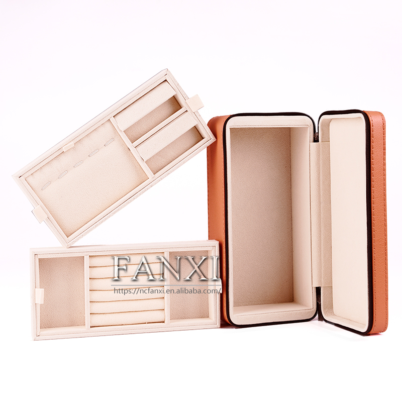 FANXI Wholesale Custom New Fashion Portable PU Leather Earrings Ring Pendant Trinkets Case Jewelry Kits Storage Package Box Jewelry Carrying Case