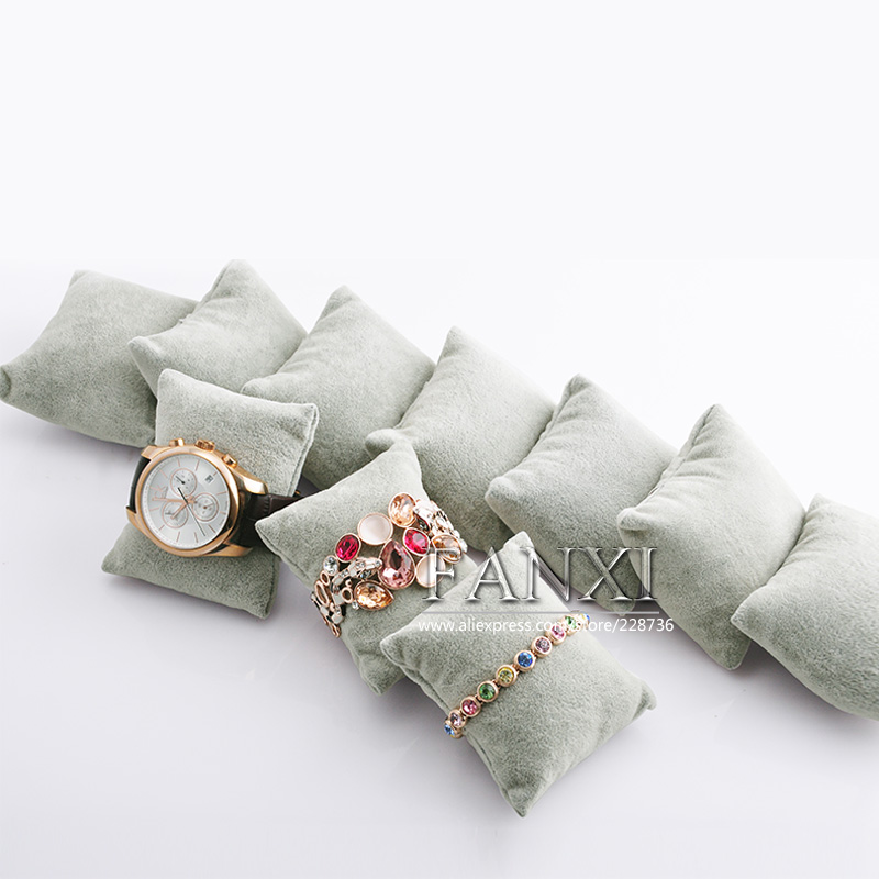 FANXI Functional Shop Organizer 12 Pillows Silver Grey Watch Bangle Bracelet Holder Jewelry Display Trays Velvet Pillow Tray