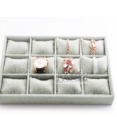 FANXI Functional Shop Organizer 12 Pillows Silver Grey Watch Bangle Bracelet Holder Jewelry Display Trays Velvet Pillow Tray