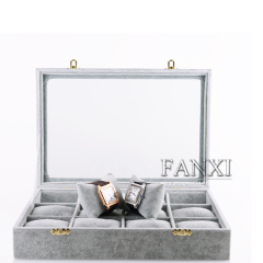 FANXI Wholesale Custom Factory MDF Wrapped With Gray Velvet Portable Bangle Jewelry Shop Display Watch Packing Case