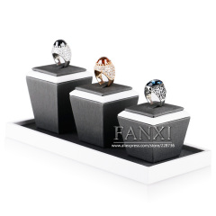FANXI Luxury Shop Gray PU leather 3 Stands Piercing Holder for Jewelry Ear Stud Rings Earring Display Set