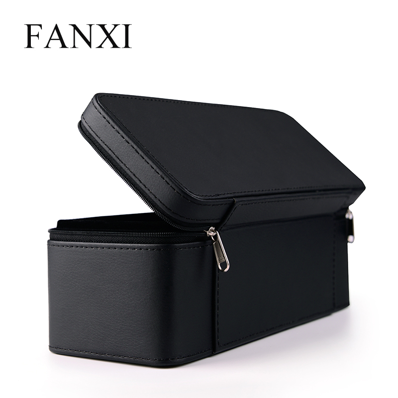 FANXI Factory Custom Coffee or Black Color PU Leather Velvet Insert Traveling Business Using Jewelry Storage Case