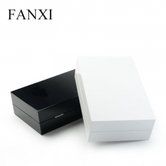 FANXI Black And White Lacquer Jewelry Cases With PU leather Insert For Finger Ring Display And Storage Luxury Wooden Ring Case